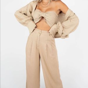 3 piece Kittenish tan linen outfit